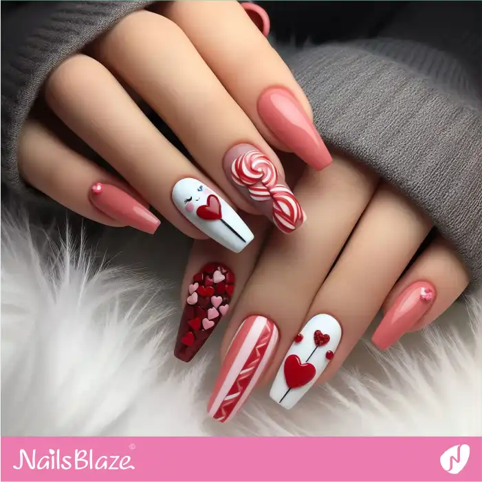 Candy Heart Valentine Nail Design | Valentine Nails - NB2201